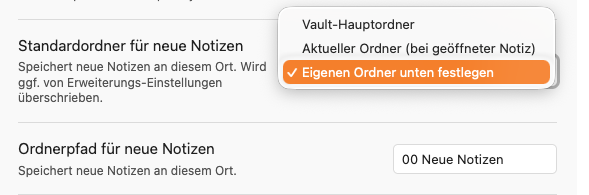 Neue Notizen Einstellungen