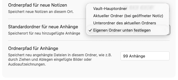 Standard Ordner für Anhänge