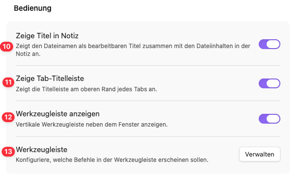 Bedienungseinstellungen Bedienungseinstellungen