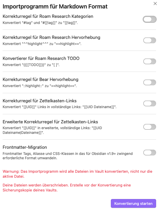 Importprogramm für Markdown Befehle