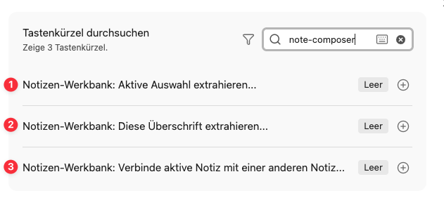 Notizen Werkbank Befehle