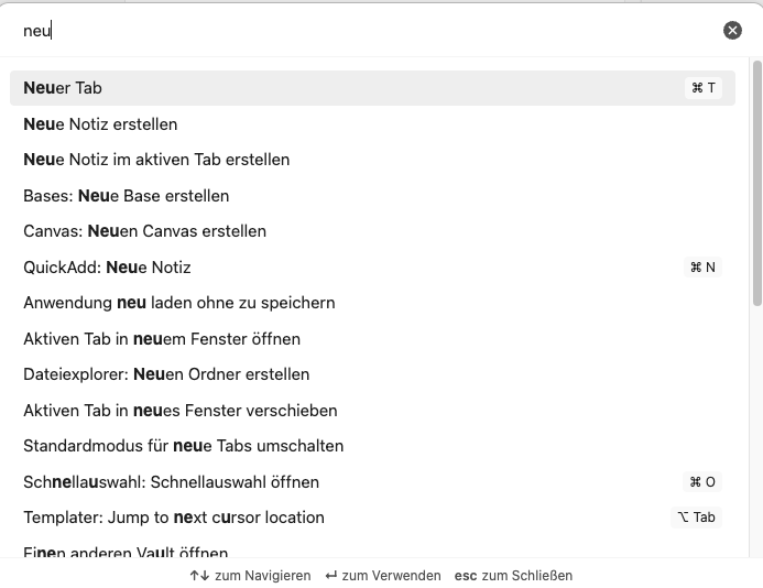Eingabefeld Befehlspalette