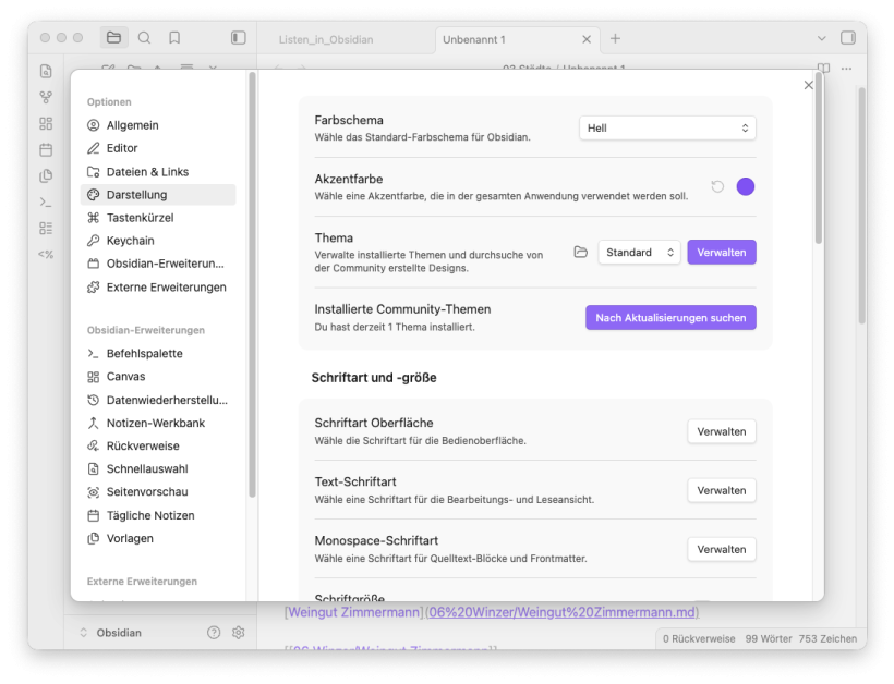 Darstellungs Einstellungen