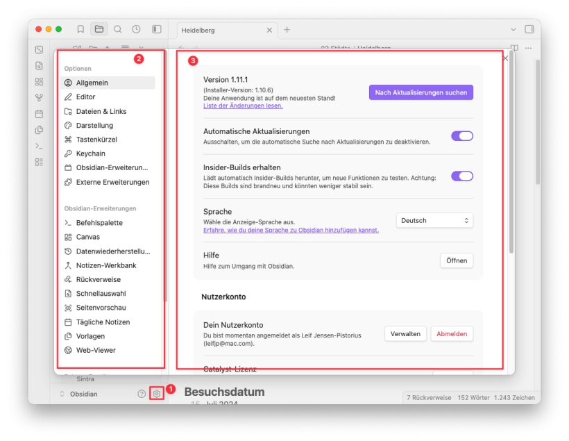 Obsidian Einstellungsdialog