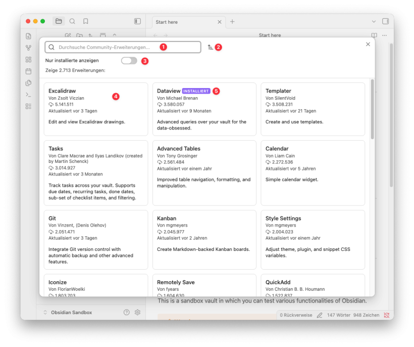 Katalog der externen Erweiterungen