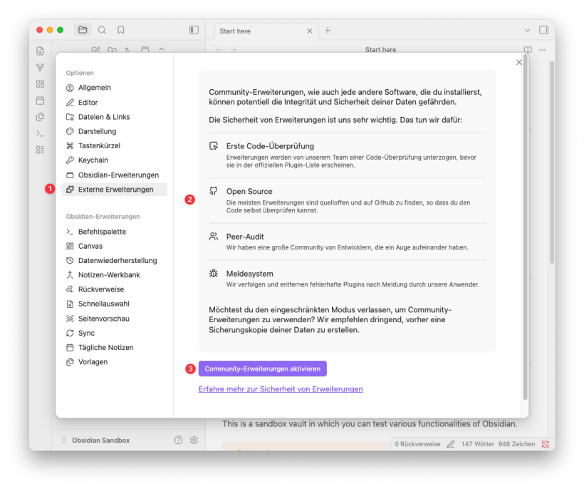 Externe Erweiterungen Einstellung daktiviert