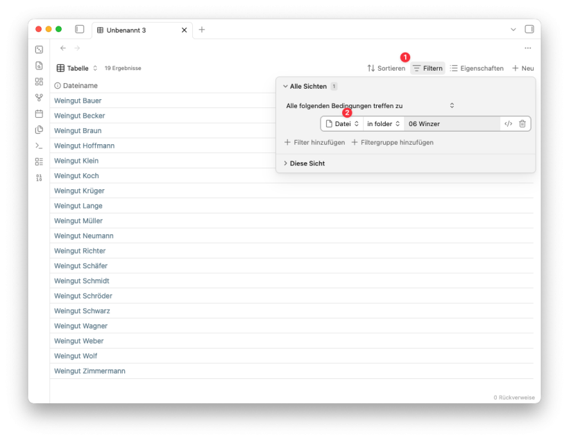 Vorbereitung für Group By Filter Einstellungen