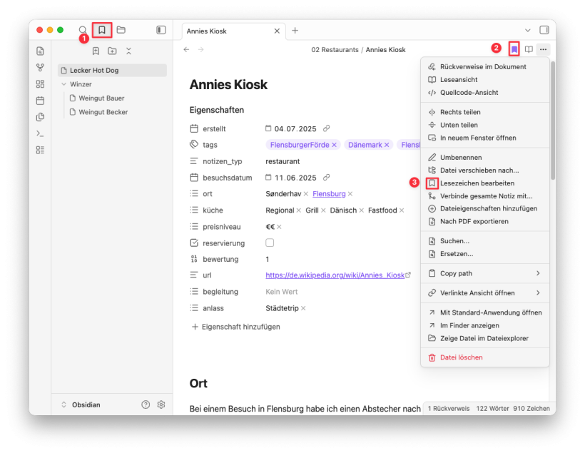 Lesezeichen Beispiel