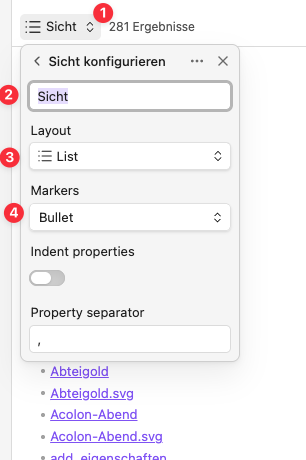 Listview Einstellungen