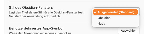 Auswahl Obsidian Fensterstil