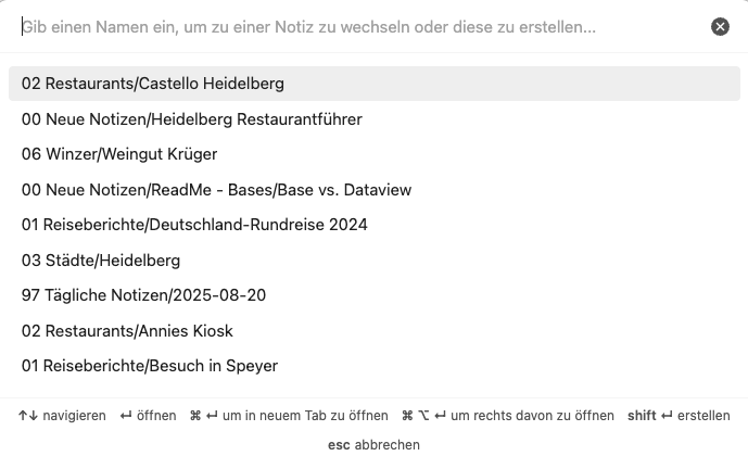 Schnellauswahl Beispiel