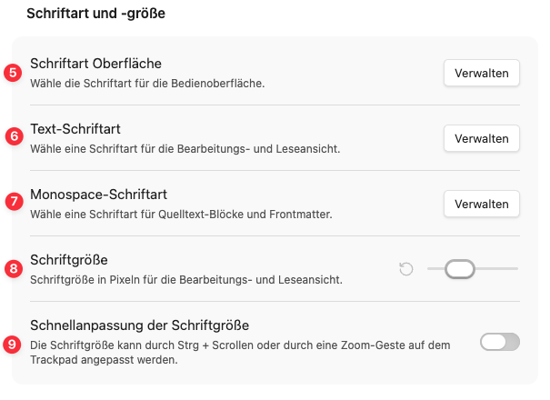 Schriften Einstellung