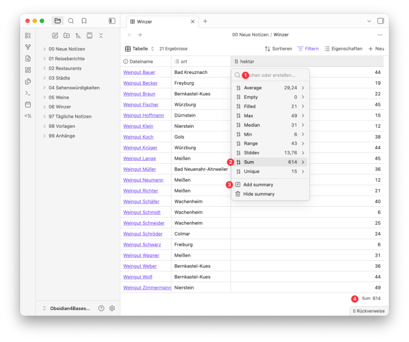 Summarize Menü Auswahl