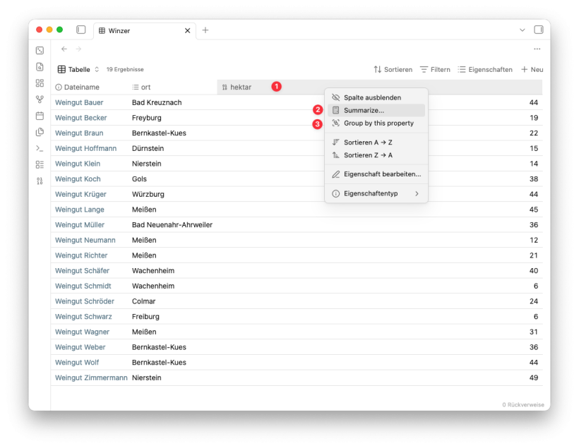 Summarize Menü Überblick
