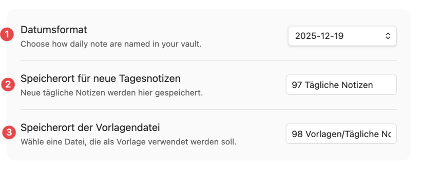 Tägliche Notizen Einstellungen