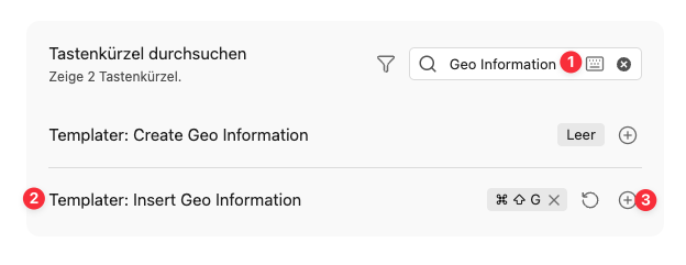 Tastenkürzel Geo-Informationen