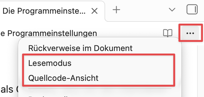 Menu Umschalten Lesemodus