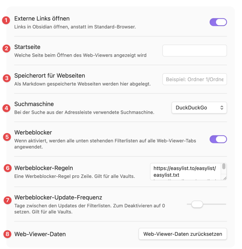 Web-Viewer Einstellungen