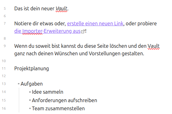 Anzeige von Zeilennummern